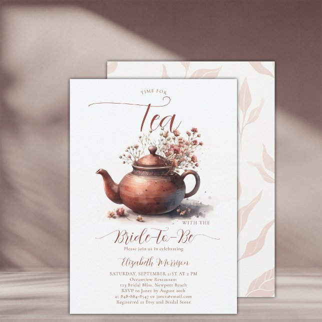 Terracotta Wildflowers Boho Chic Bridal Tea Shower Invitation (terracotta floral bridal shower tea invitation wildflowers watercolor elegant rustic earthy chic)