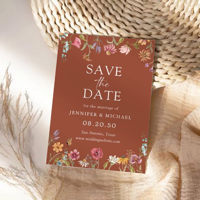 Terracotta Wildflowers Save The Date Cards (Creator Uploaded)