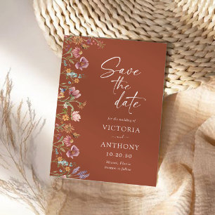 Terracotta Wildflowers Save The Date Cards