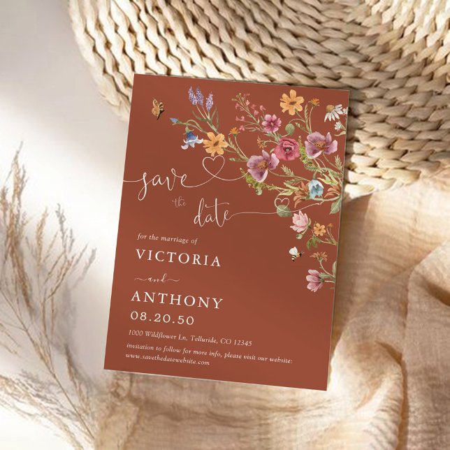 Terracotta Wildflowers Save The Date Cards (Creator Uploaded)