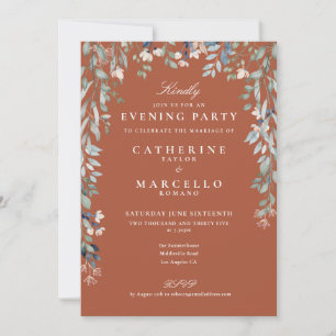 Terracotta Wildflowers Wedding Evening Party Invitation
