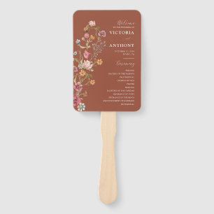 Terracotta Wildflowers Wedding Program Hand Fan