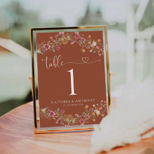 Terracotta Wildflowers Wedding Table Numbers