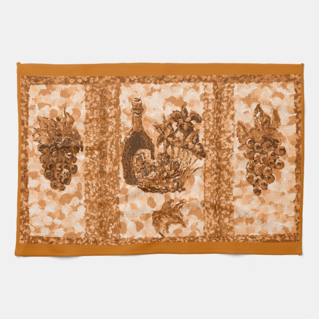 Terracotta Wine And Grapes American MoJo Kitchen T Tea Towel (Horizontal)