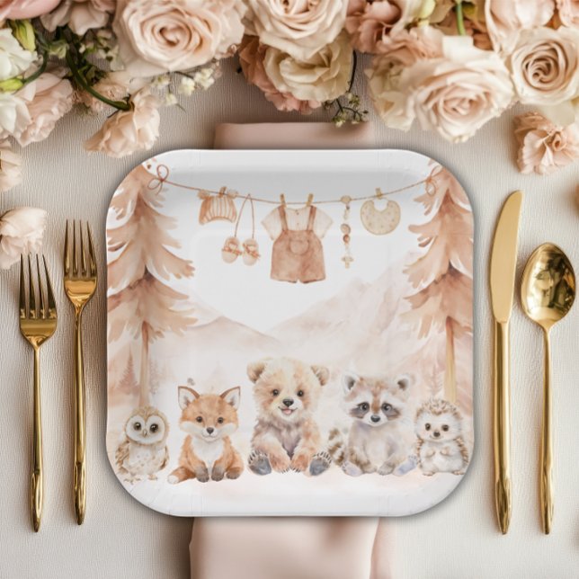 Terracotta Woodland Adventure Awaits Baby Shower Paper Plate (Creator Uploaded)