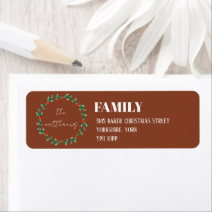 Terracotta Wreath Merry Christmas Family Address  Return Address Label