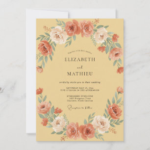 Terracotta Yellow Botanical Watercolor Wedding Invitation