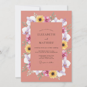 Terracotta Yellow Sunflower Eucalyptus Wedding Invitation