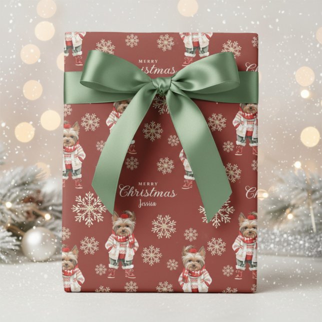 Terracotta Yorkshire Terrier Christmas Wrapping Paper (Creator Uploaded)