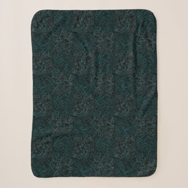 Terrain Pattern Green 01bx4.Black Sherpa Blanket (Front)