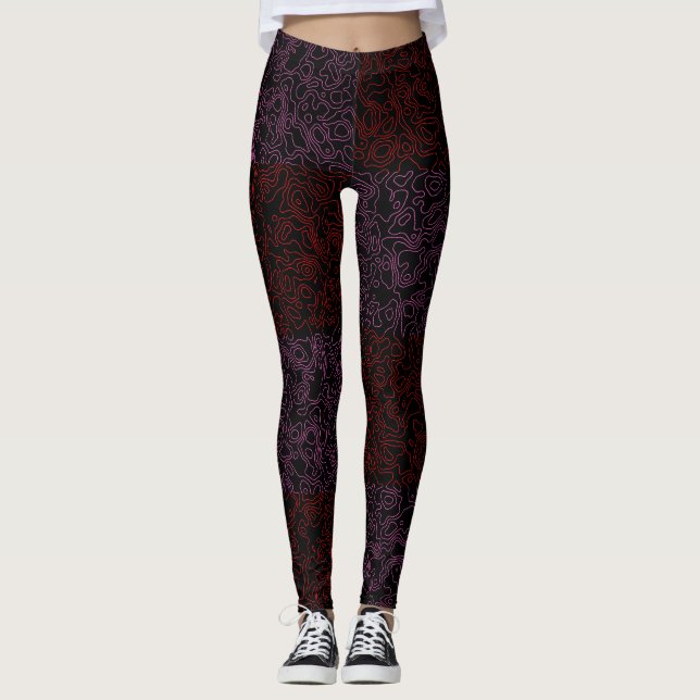 Terrain Pattern Red 01x4B Black BG Leggings (Front)