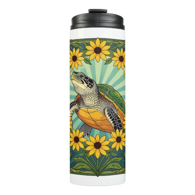 Terrapin And Black Eyed Susan Flowers Art Nouveau  Thermal Tumbler (Front)
