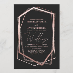 Terrarium Rose Gold Geo Linear Border Chic Wedding Invitation