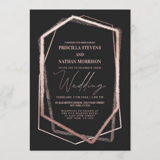 Terrarium Rose Gold Geo Linear Border Chic Wedding Invitation