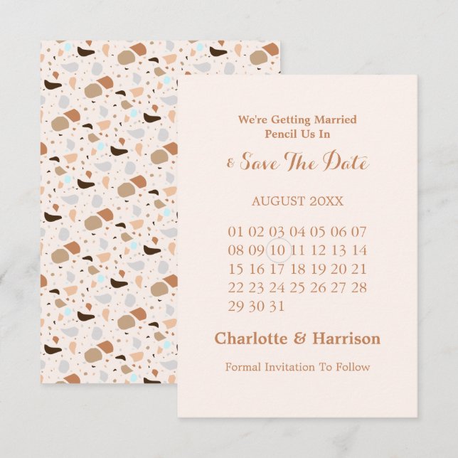 Terrazzo Abstract Modern Earthy Wedding Save The Date (Front/Back)