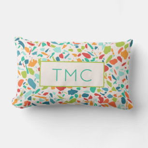 Terrazzo Architectural Monogram Initials Colourful Lumbar Cushion