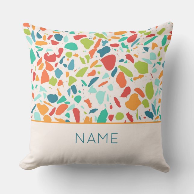 Terrazzo Architectural Pattern NAME Colourful Fun Cushion (Front)