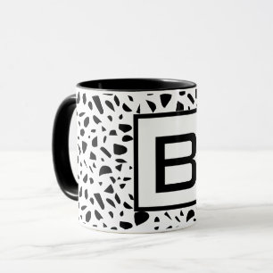 Terrazzo black white monogram initial bold mug