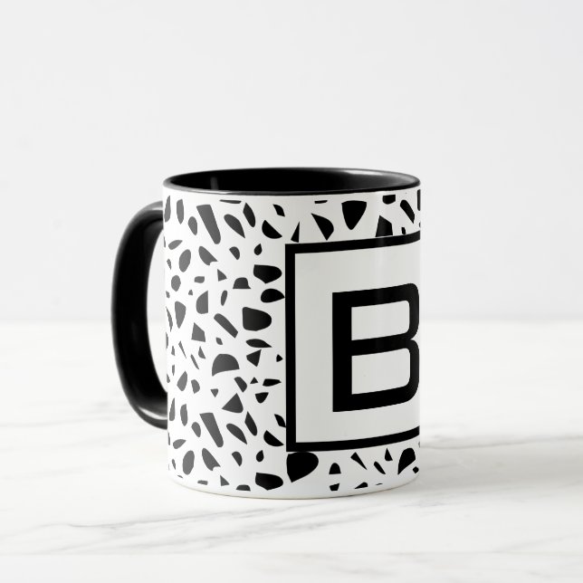Terrazzo black white monogram initial bold  mug (Front Left)