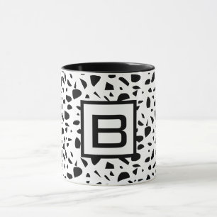Terrazzo black white monogram initial mug