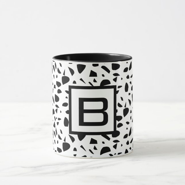 Terrazzo black white monogram initial mug (Center)
