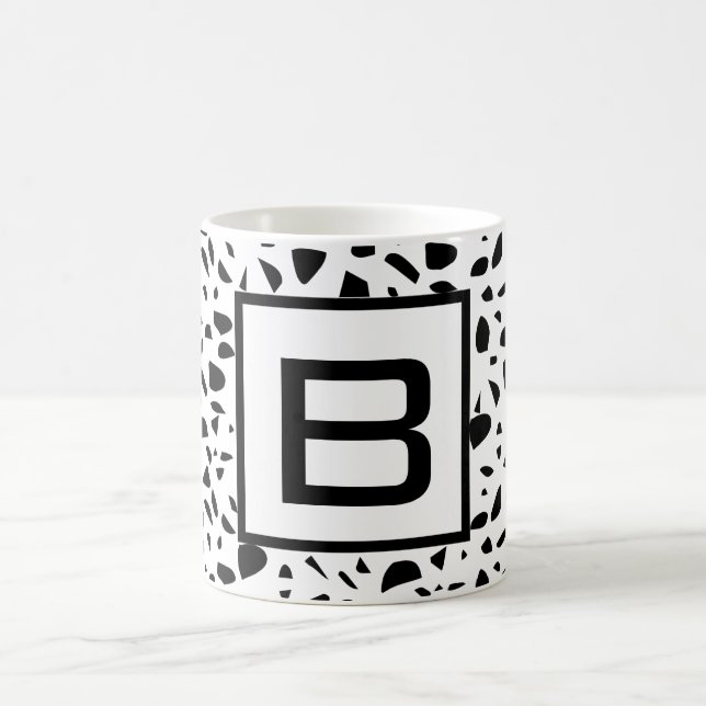 Terrazzo black white patter monogram initial bold  coffee mug (Center)