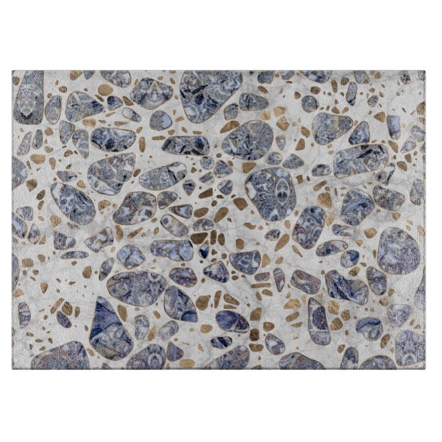 Terrazzo - Blue Agate and gold on marble #1 Cutting Board (Front)