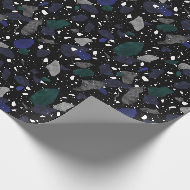 Terrazzo Blue Green Grey Tile Print Wrapping Paper (Corner)