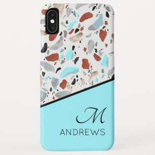 Terrazzo Blue Monogram Personalised Name iPhone XS Max Case