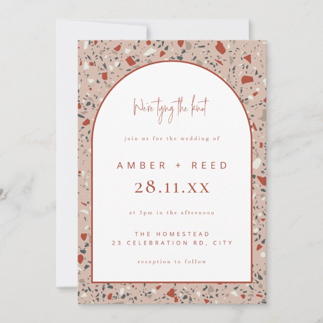 Terrazzo Blush Rust Terracotta Modern Arch Wedding Invitation (Front)