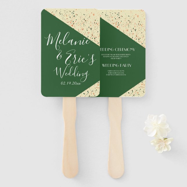 Terrazzo Bold Esmeralda Multi-Coloured Abstract Hand Fan (Front and Back)