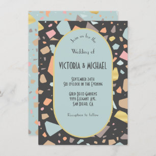 Terrazzo brass inlay modern wedding invitation