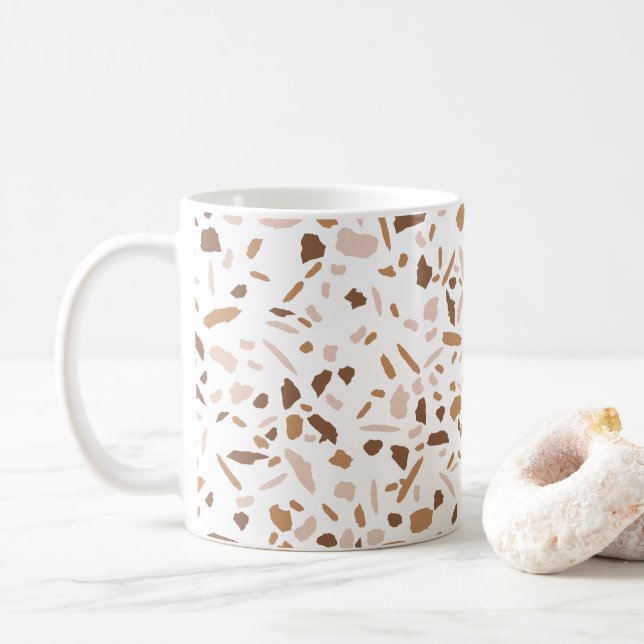 Terrazzo Brown and Beige and White  Coffee Mug (With Donut)