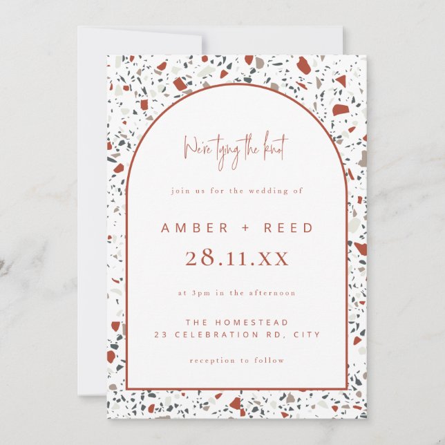 Terrazzo Burnt Orange Rust Terracotta Arch Wedding Invitation (Front)