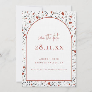 Terrazzo Burnt Orange Rust Terracotta Modern Arch Save The Date
