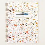 Terrazzo Curling Iron Cosmetologist Salon Hair Planner<br><div class="desc">A  planner featuring terrazzo pattern with desert inspired colour scheme on front and back.  Front features blue curling iron illustration with name and year.</div>