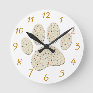 Terrazzo Dog Pawprint Pattern Art Round Clock