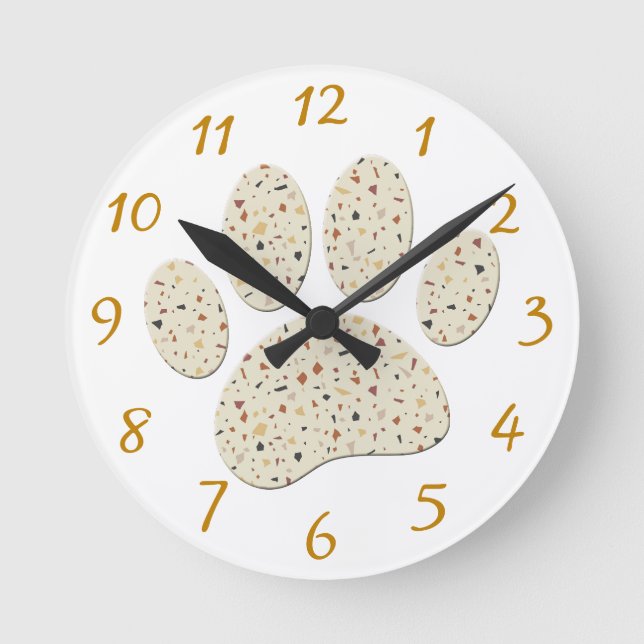 Terrazzo Dog Pawprint Pattern Art Round Clock (Front)