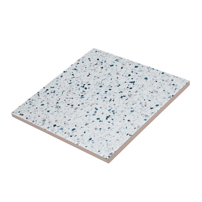 Terrazzo Elegant Teal Blue Green White Grey Retro Ceramic Tile (Side)