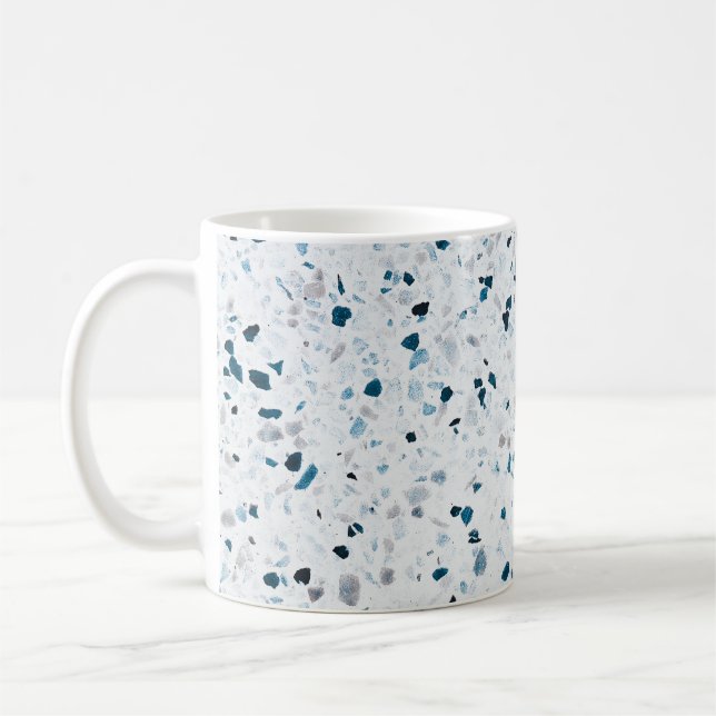 Terrazzo Elegant Teal Blue Green White Grey Retro Coffee Mug (Left)