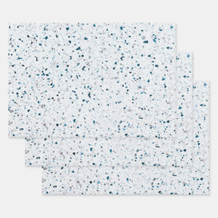 Terrazzo Elegant Teal Blue Green White Grey Retro Wrapping Paper Sheet
