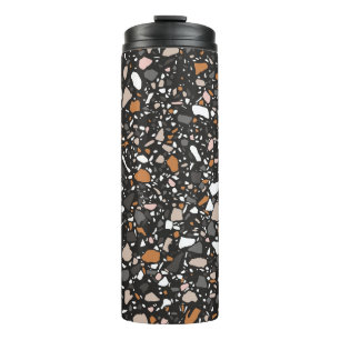 Terrazzo flooring seamless pattern in dark colours thermal tumbler