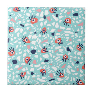 Terrazzo Funny Geometric Pattern With Eyes Ceramic Tile