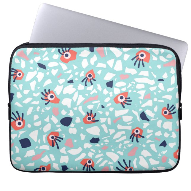 Terrazzo Funny Geometric Pattern With Eyes Laptop Sleeve (Front)