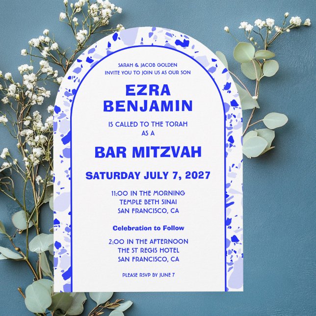 Terrazzo Hand Drawn Custom Bar Bat Mitzvah Arch Invitation (Terrazzo Hand Drawn Custom Bar Bat Bnai Mitzvah Arch Invitation
)