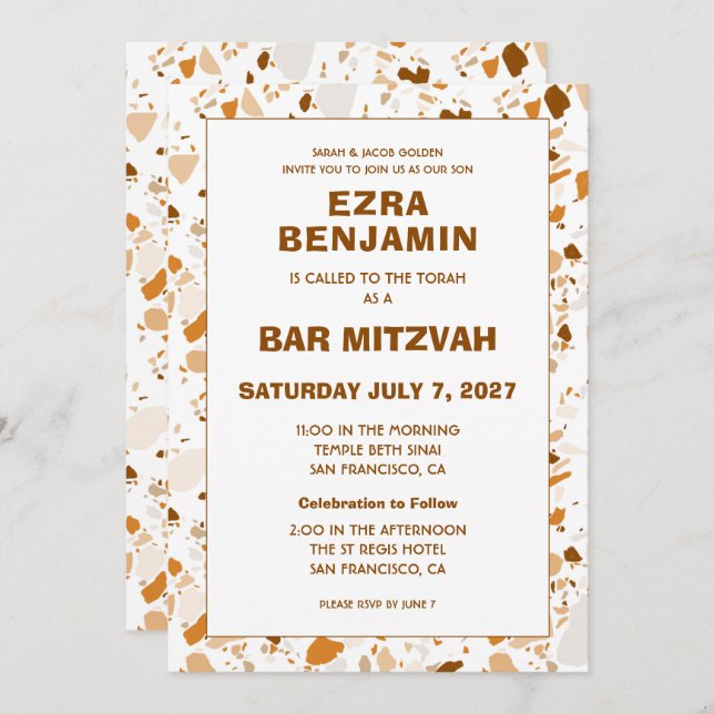 Terrazzo Hand Drawn Custom Bar Bat Mitzvah Invitation (Front/Back)