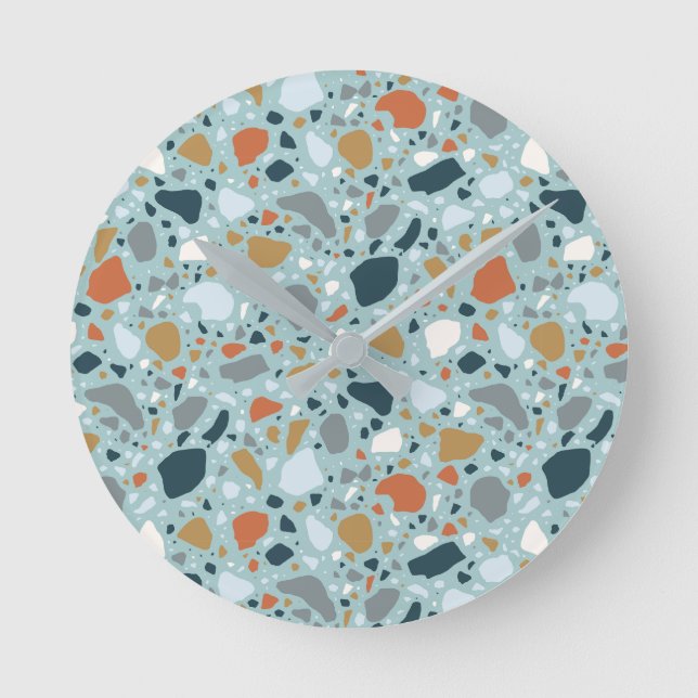 Terrazzo In Blue Round Clock (Front)