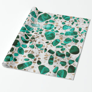 Terrazzo - Malachite and gold on marble #1 Wrapping Paper