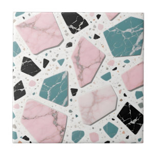 Terrazzo Marble Pastel Pink Teal Modern Ceramic Tile