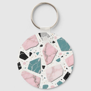Terrazzo Marble Pastel Pink Teal Modern Key Ring
